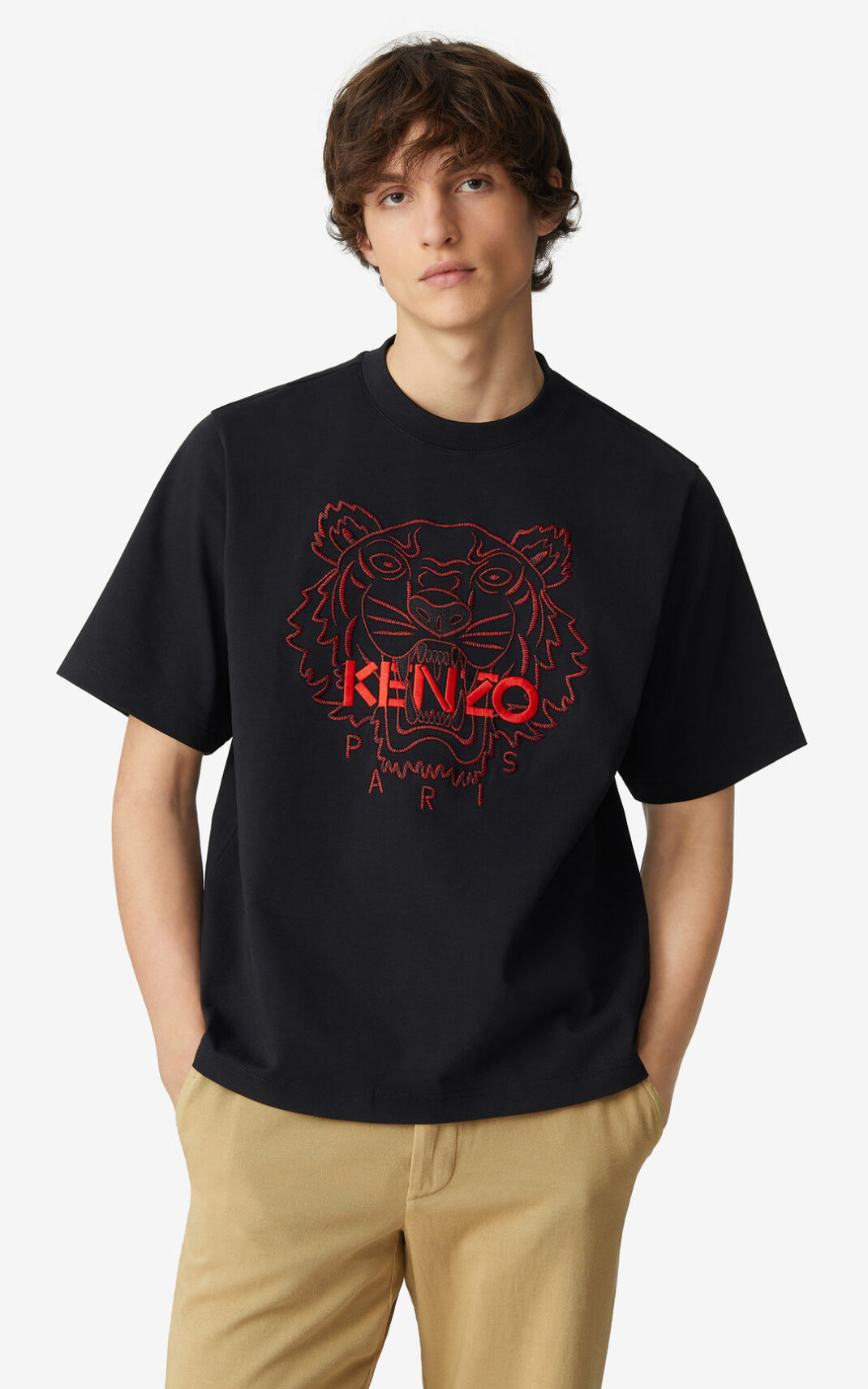 T Shirt Kenzo Tiger loose fitting Homme Noir | JPNC-96401